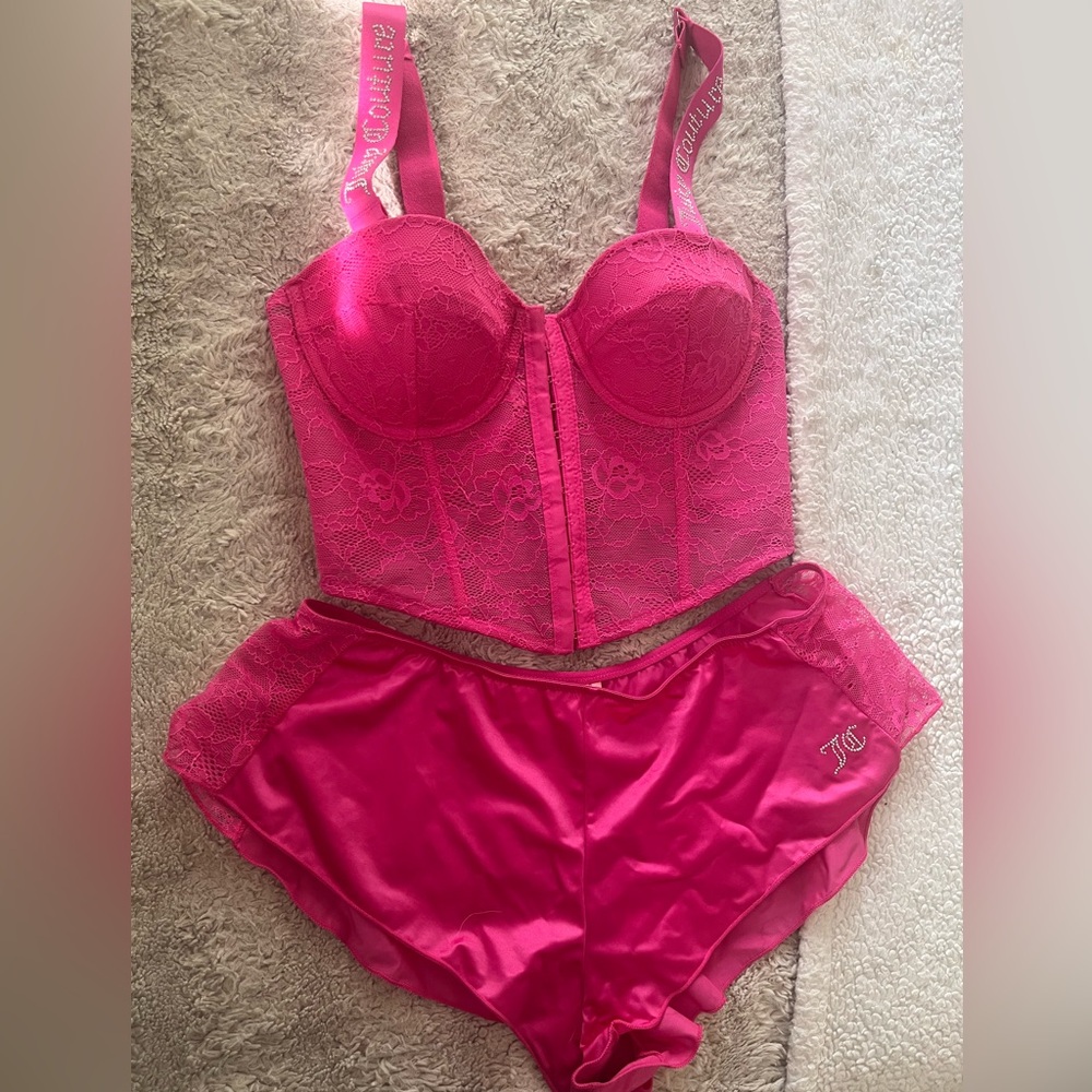 Juicy Couture Hot Pink Lace Bustier Set